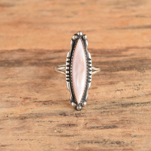 Navajo Pink Marquise Ring - Size 9.5